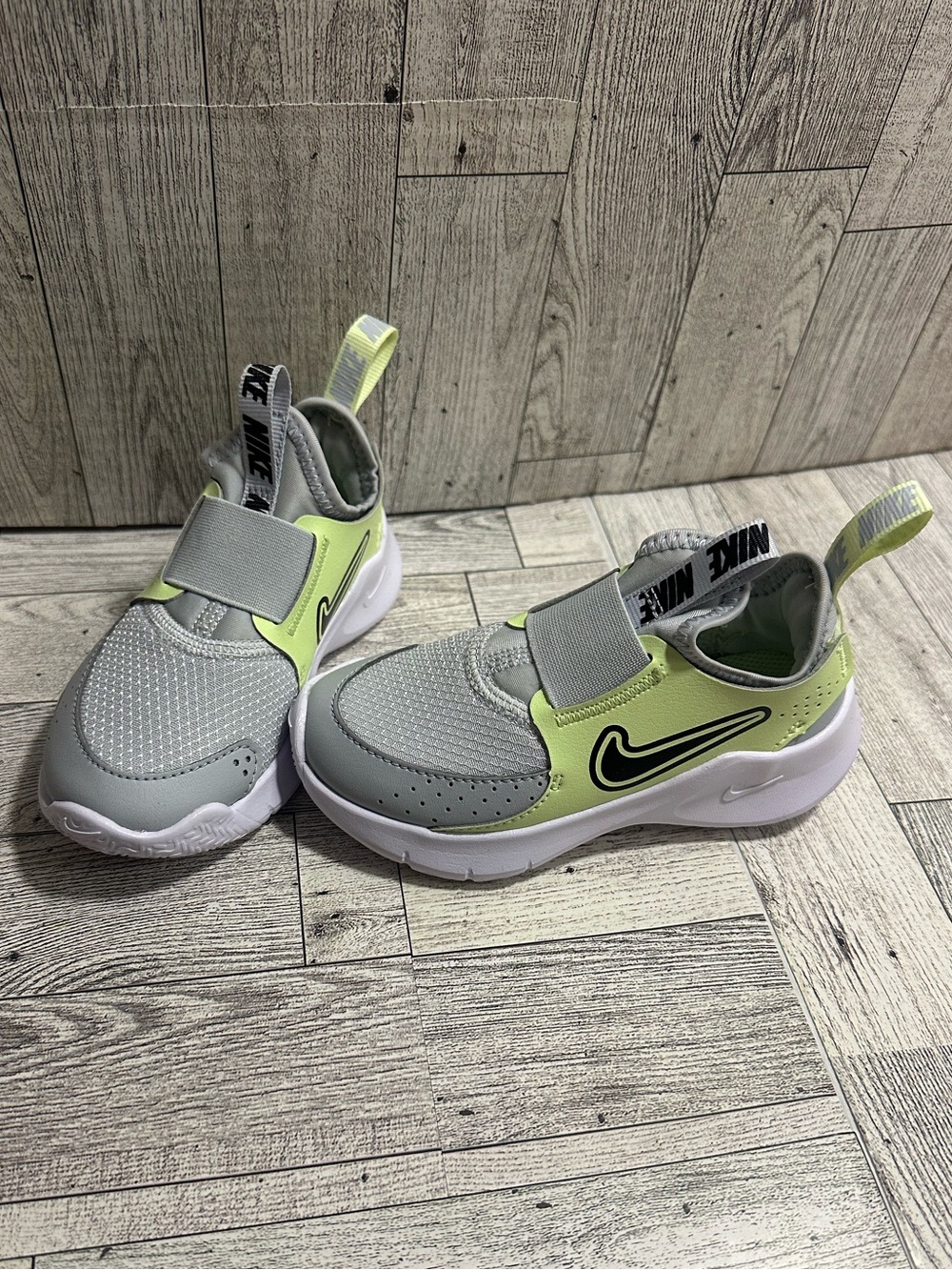 Nike Kids Slip-On Sneakers in Gray and Neon Green